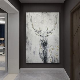 Hand Painted Oil Painting Hand Painted Rich Deer Oil Painting On Canvas Animal Pattern Decorative Painting Classical Porch Mural Handmade Art Living R (style: 1.0, size: 150x220cm)