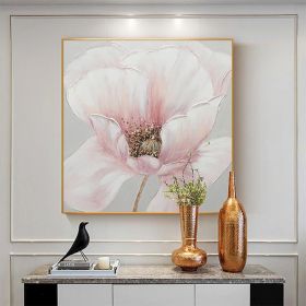 Hand Painted Oil Painting Pink flower Rosebush On Canvas Living Room Hallway Bedroom Luxurious Decorative Painting (style: 1.0, size: 60x60cm)