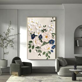 Hand Painted Oil Paintings Large Original Oil Painting White Flower Decor Abstract Wall Art Hand Paint Palette Knife Painting Heavy Textured Painting (style: 1.0, size: 150x220cm)