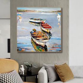 Hand Painted Oil Painting Canoe oil Paintings Nordic Seascape-Hand-Painted- Colorful Boats Oil Painting-Wall Art Handmade- For Home Decoration (style: 1.0, size: 60x60cm)