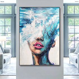 Hand Painted Oil Painting Abstract Portrait Wall Art Hand painted-Nordic Light Blue Girl Oil Paintings On Canvas-Hand Made-For Home Decoration (style: 1.0, size: 90x120cm)