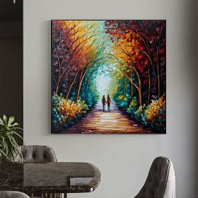 Hand Painted Oil Painting Abstract Original Romantic Cityscape Oil Painting On Canvas Large Wall Art Colorful Tree Painting Custom Painting Living roo (style: 1.0, size: 150x150cm)