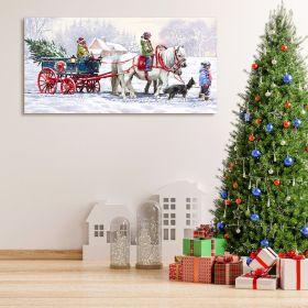 Framed Canvas Wall Art Decor Painting For Chrismas, Kids Riding White Horse Sledge Chrismas Gift Painting For Chrismas Gift (Color: as Pic)